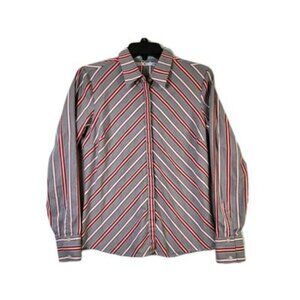 Tommy Hilfiger Women’s Size 8 Button Up Long Sleeve Gray Red Striped Shirt Vtg